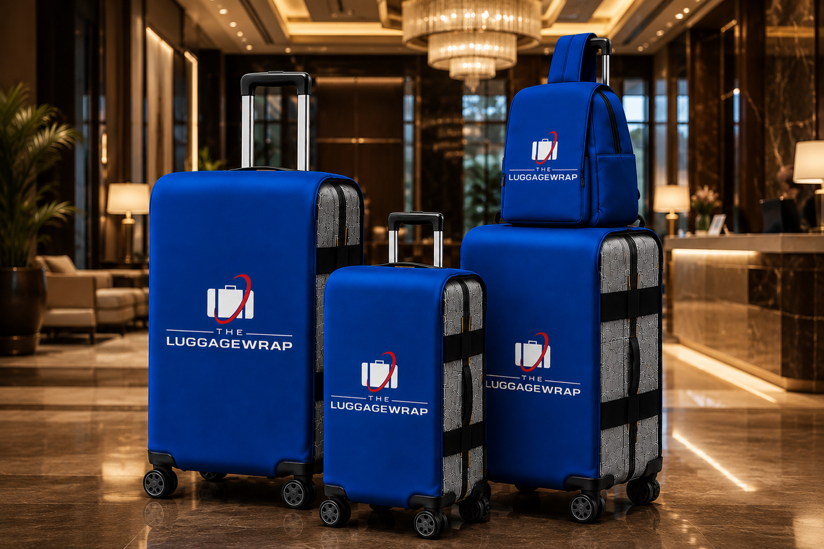 Housse de protection sur une valise enregistrée au carrousel à bagages de l'aéroport