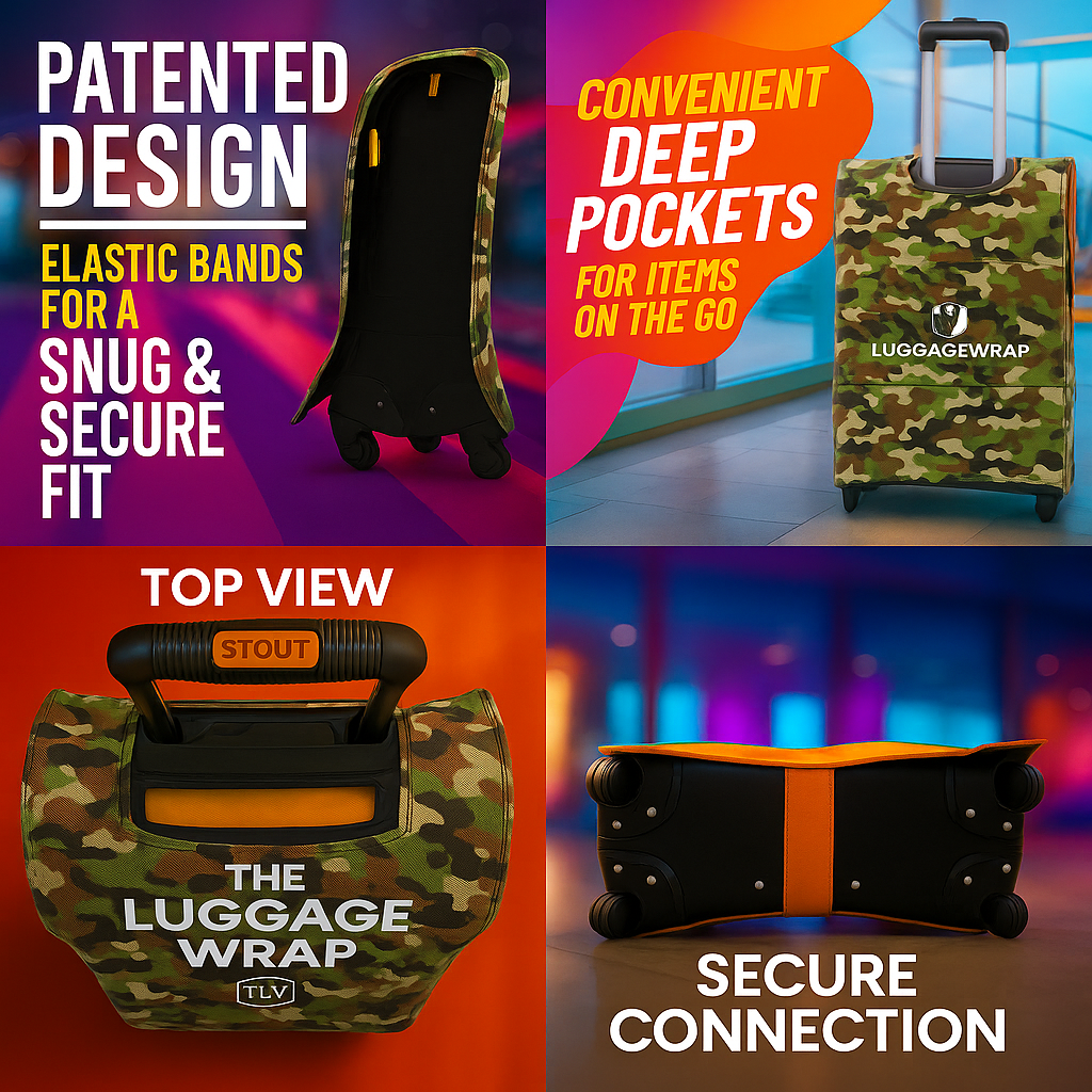 Our Confident Camouflage Luggage Wrap - Accommodates Conventional Rolling Luggage