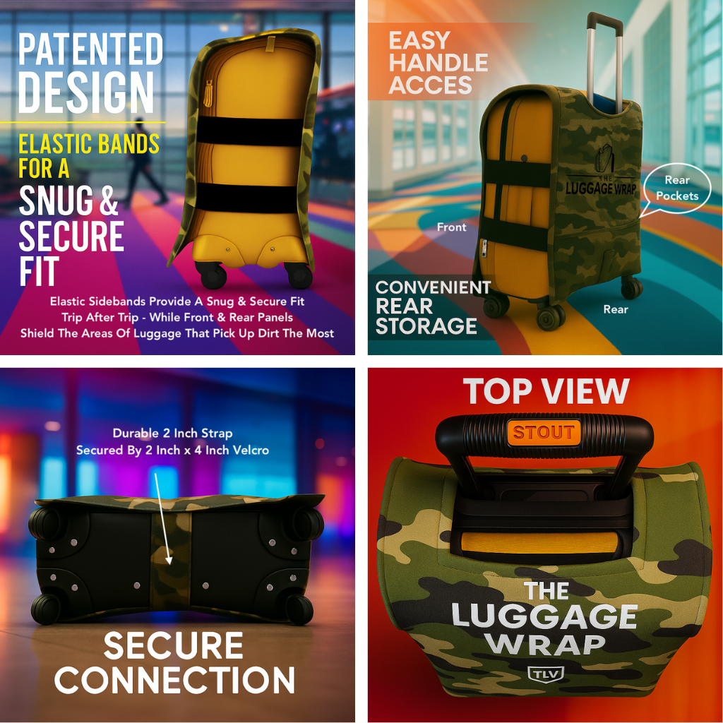 Durable Confident Camouflage Water-Resistant Luggage Cover for Standard Rolling Suitcase, Secure & Sturdy Fastener, Protects Against Dirt & Damage - Perfect Suitcase Cover for Frequent Travelers