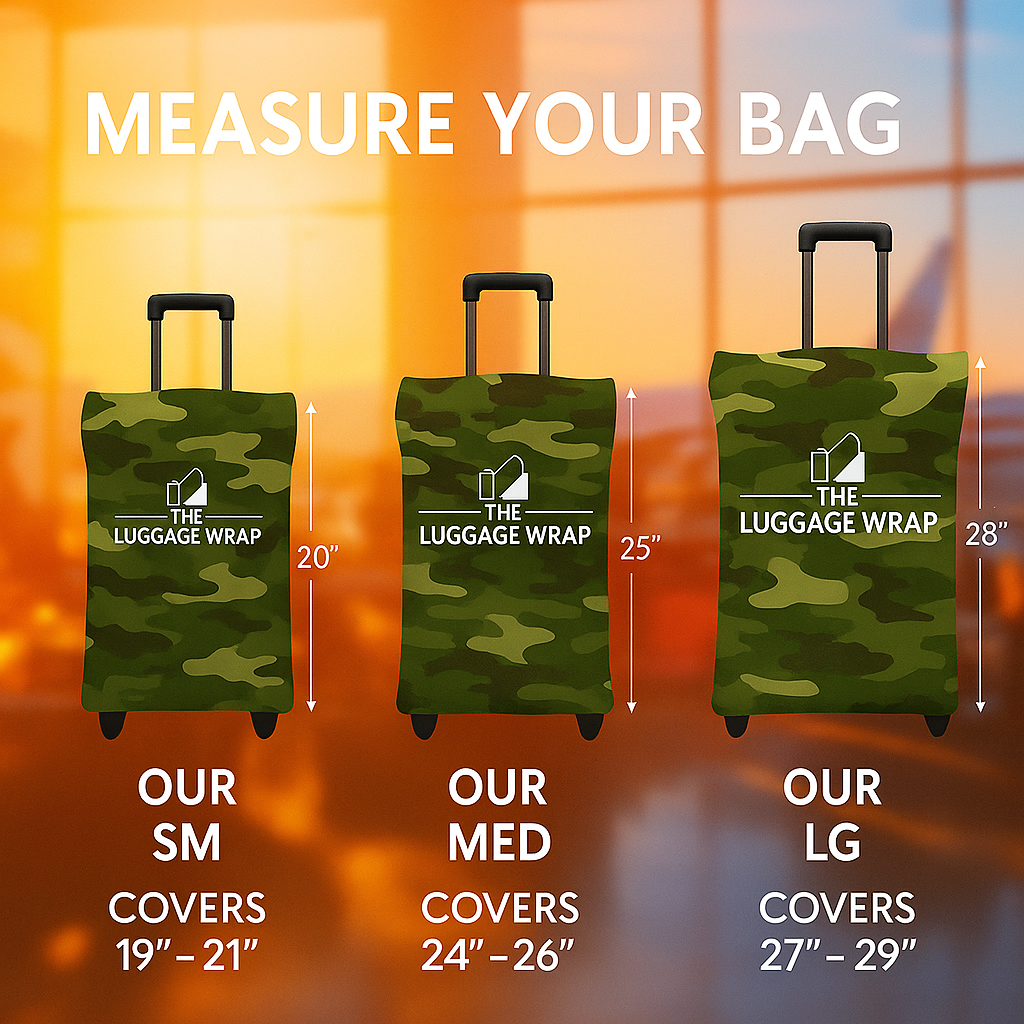 Our Confident Camouflage Luggage Wrap - Accommodates Conventional Rolling Luggage