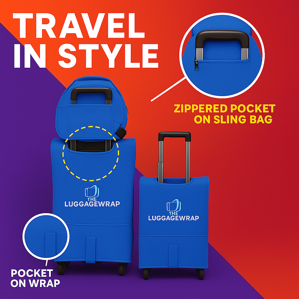 Our Breezy Blue Luggage Wrap - Accommodates Conventional Rolling Luggage