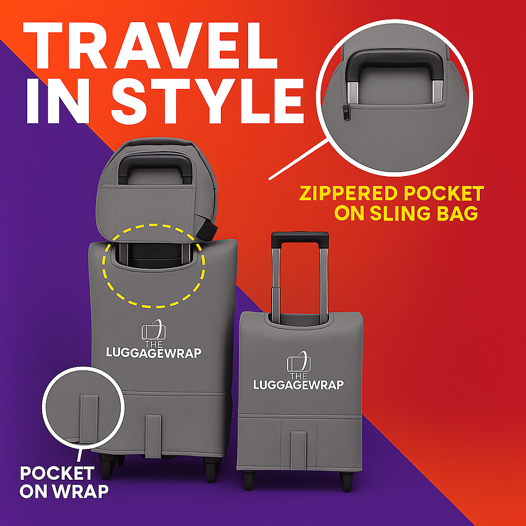 Our Graceful Gray Luggage Wrap - Accommodates Conventional Rolling Luggage