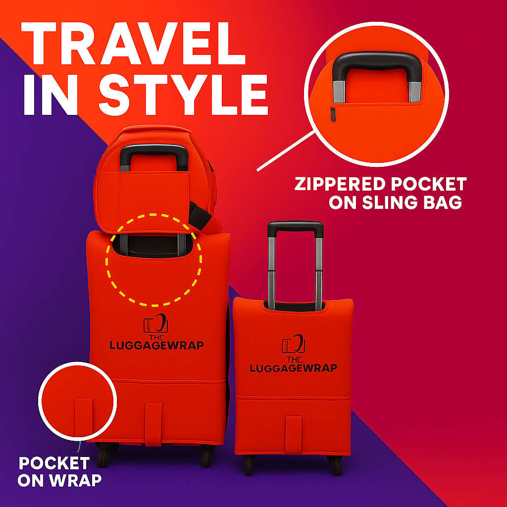 Our Regal Red Luggage Wrap - Accommodates Conventional Rolling Luggage