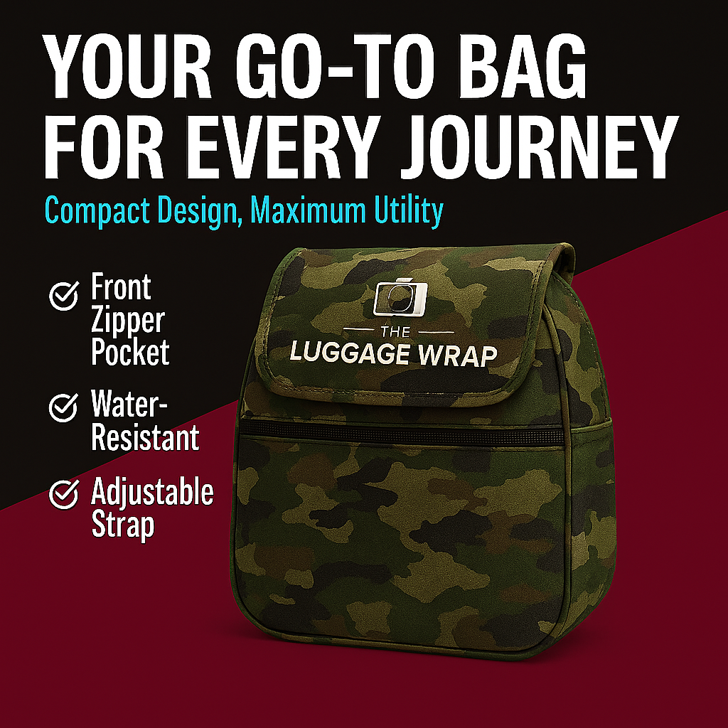 Our Confident Camouflage Luggage Wrap - Accommodates Conventional Rolling Luggage