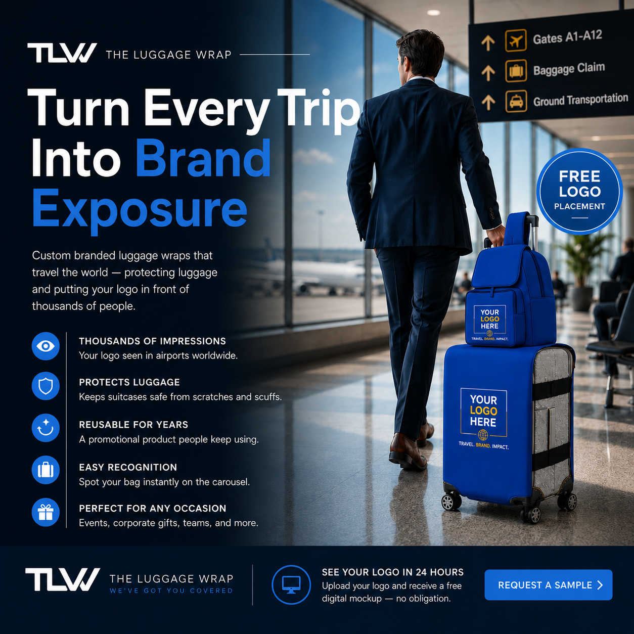 Équipe de voyages d'affaires avec housses de bagages personnalisées