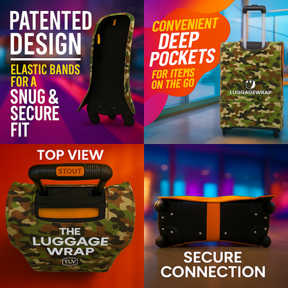 Our Confident Camouflage Luggage Wrap - Accommodates Conventional Rolling Luggage