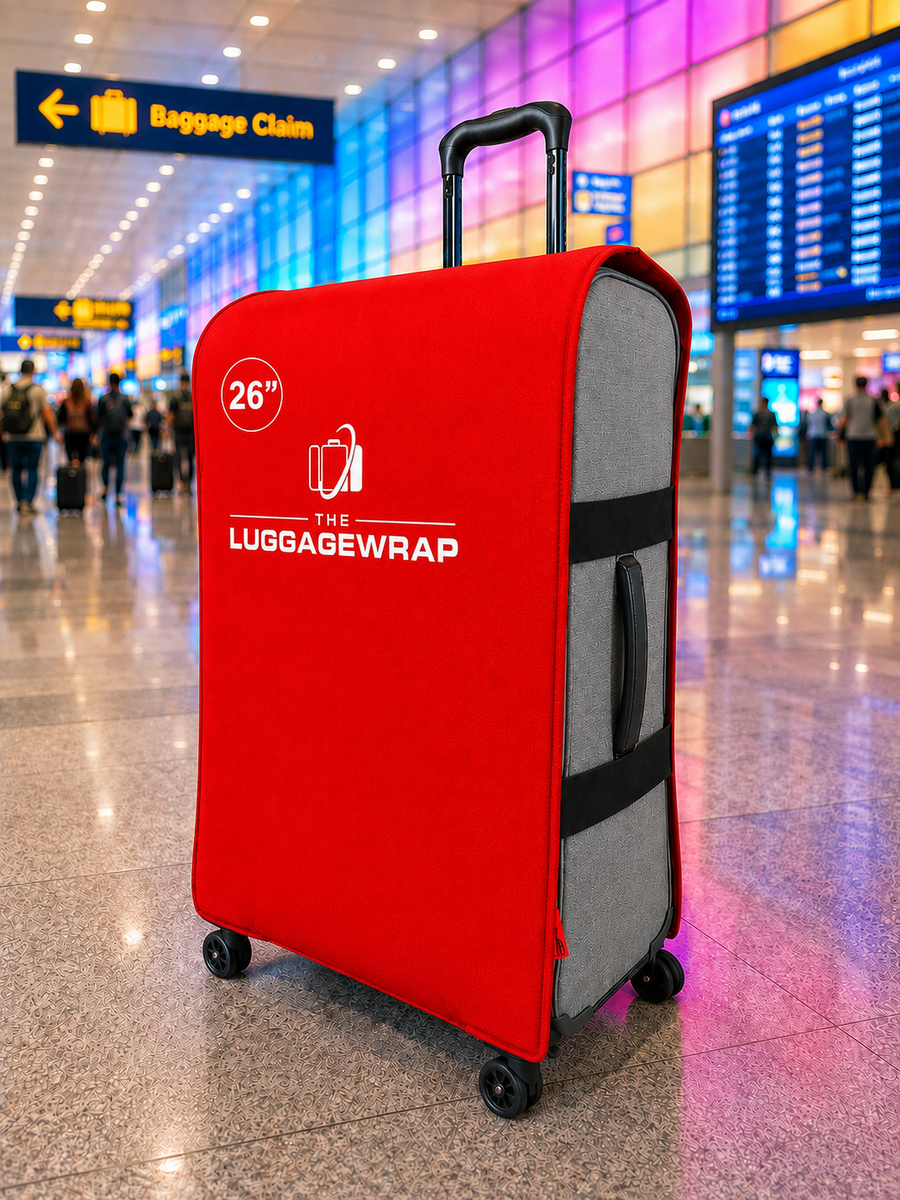 Housse de bagage grand format conçue pour les bagages de 26 pouces et pouvant accueillir des valises de 25 à 27 pouces.