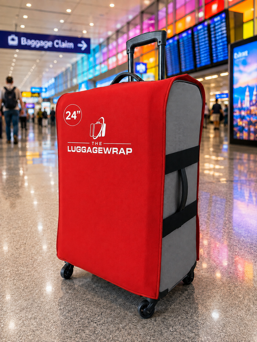Housse de bagage moyenne conçue pour les bagages de 24 pouces et pouvant accueillir des bagages de 23 à 25 pouces.