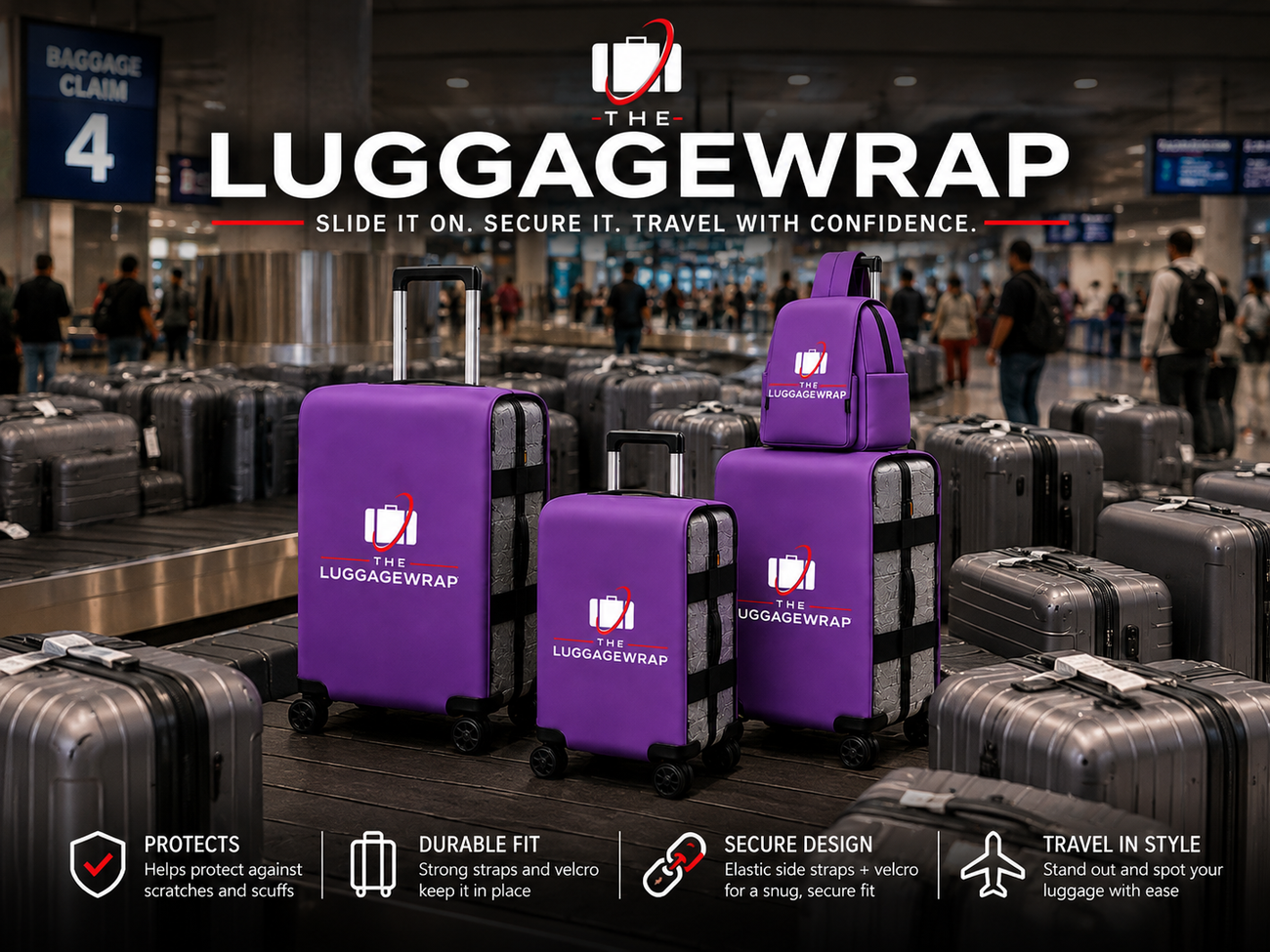 Housse de bagage distinctive qui facilite l'identification de la valise lors de la récupération des bagages.