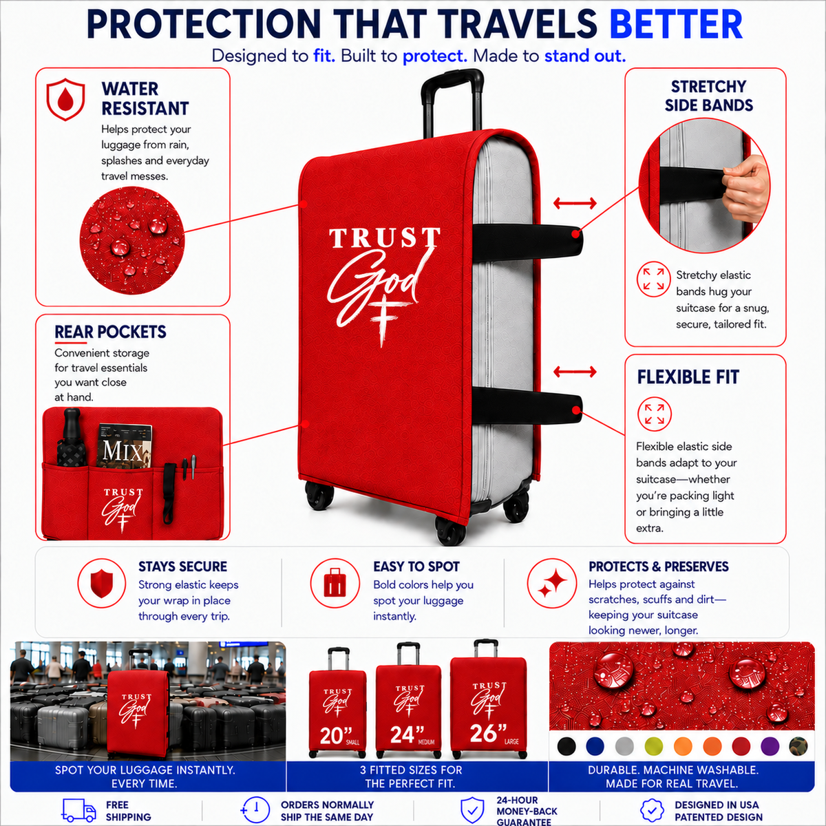 The Luggage Wrap® — Regal Red Trust God A