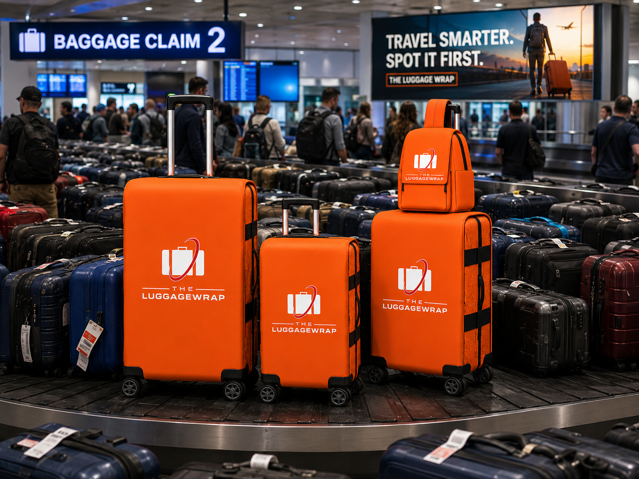 Housse de bagage colorée qui facilite l'identification des bagages enregistrés à la récupération des bagages.