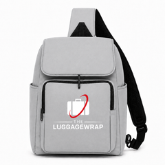 Gray Sling bag backpack with a logo on a white background 